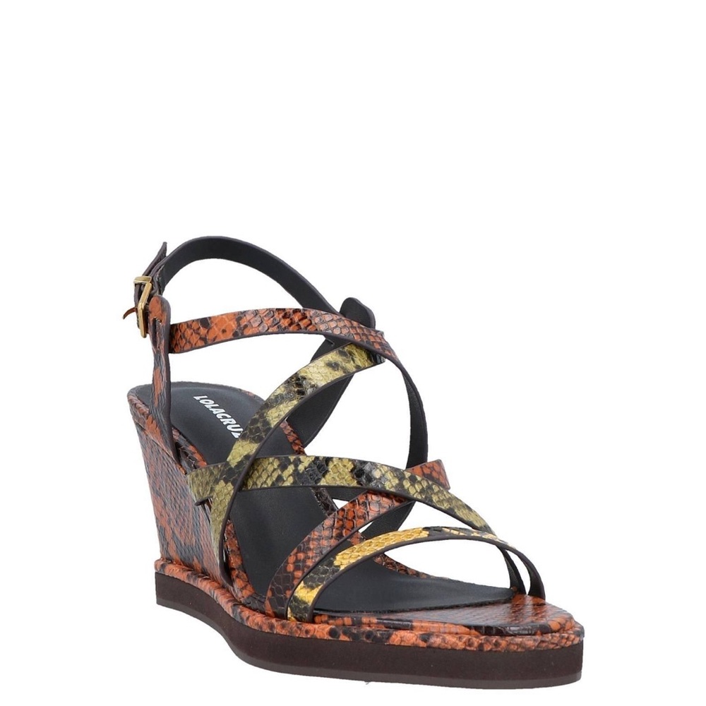 Lola Cruz snakeskin print leather wedge sandals NEW